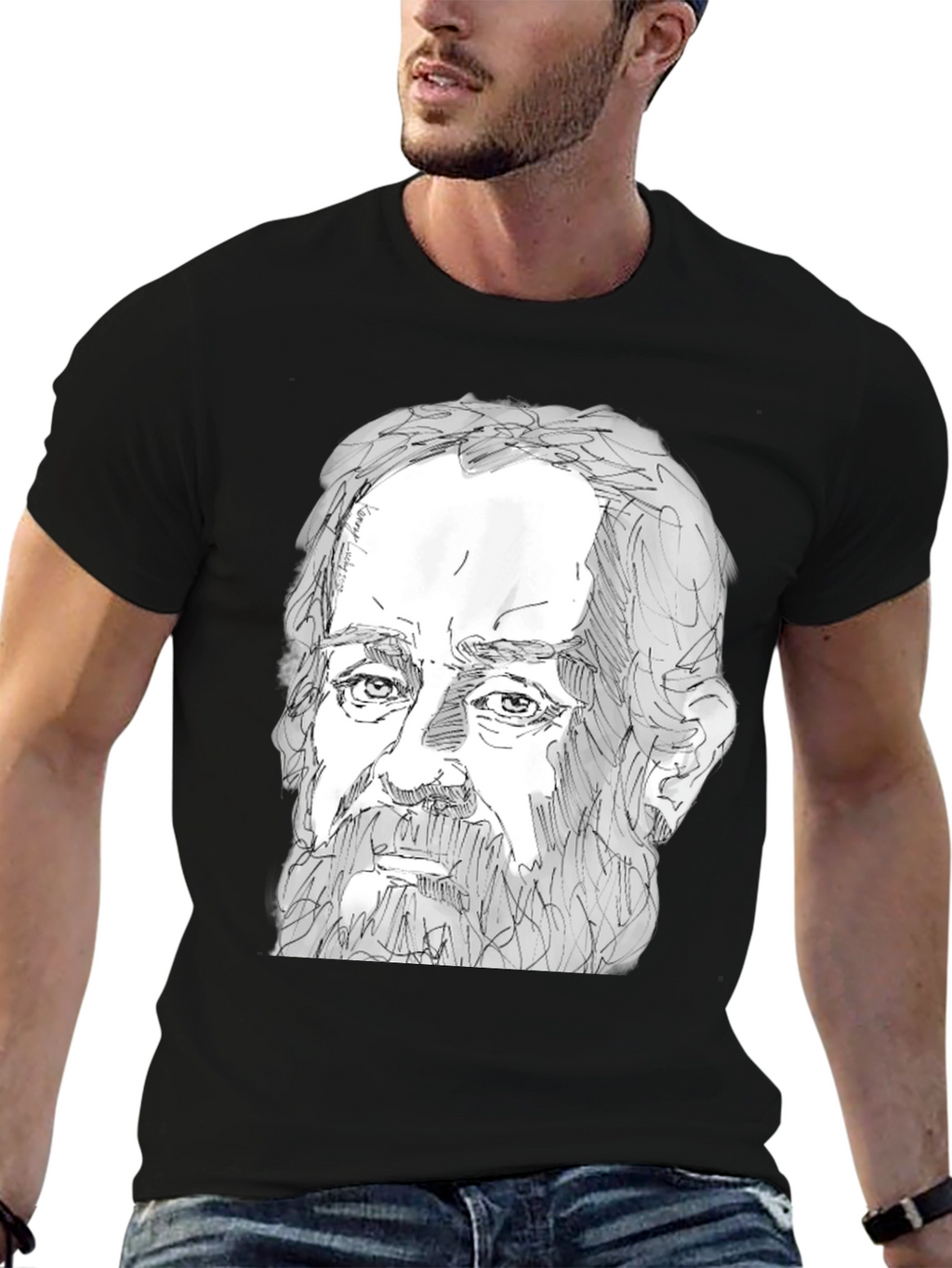 Sketch Portrait Black T-Shirt
