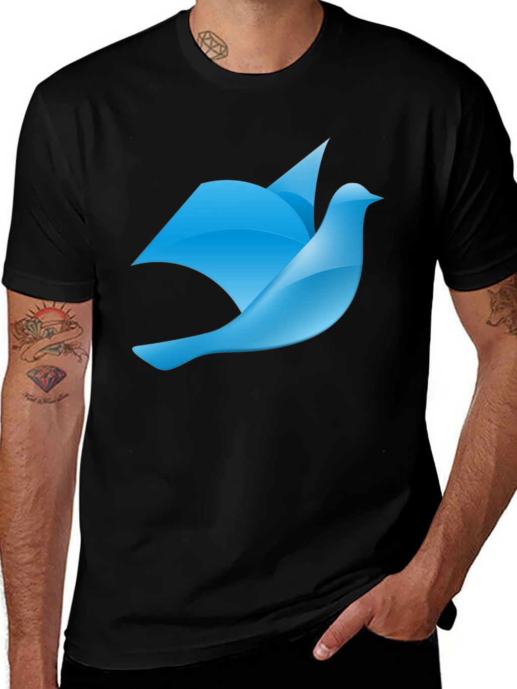 Blue Bird Graphic Black T-Shirt