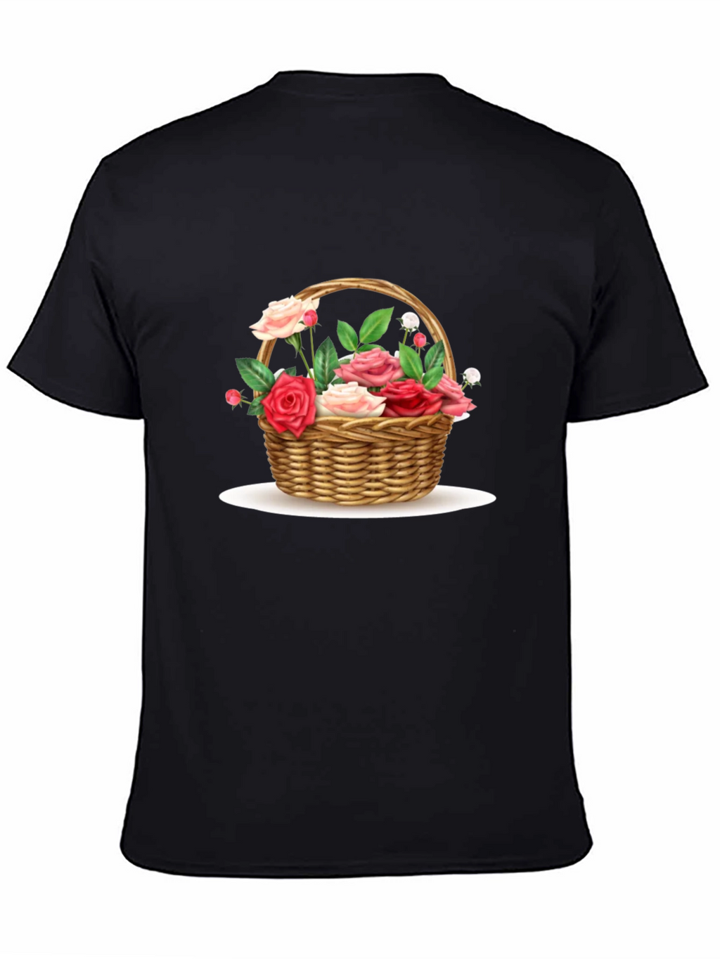 Floral Basket Graphic Tee - Black Casual T-Shirt