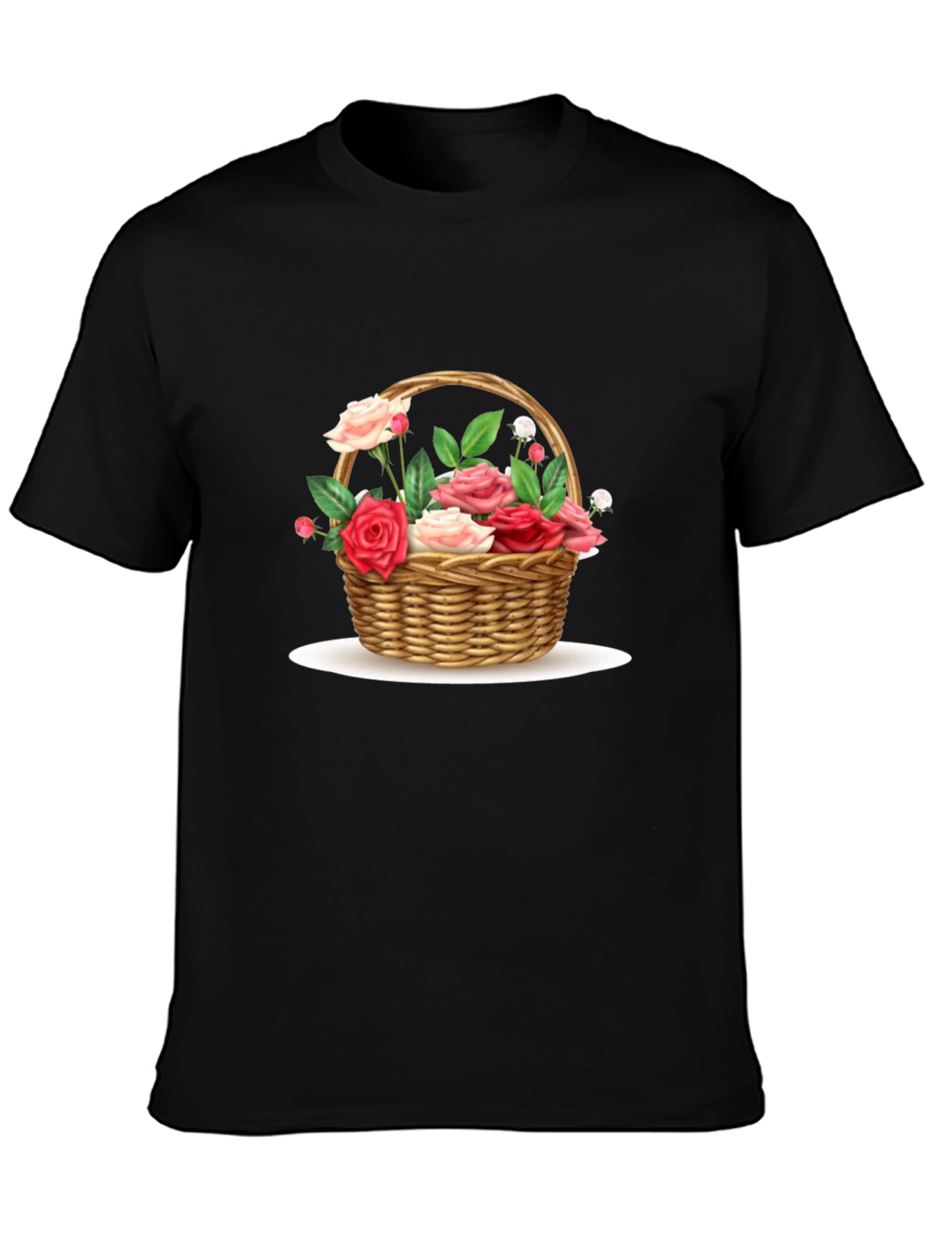 Floral Basket Graphic Tee - Black Casual T-Shirt