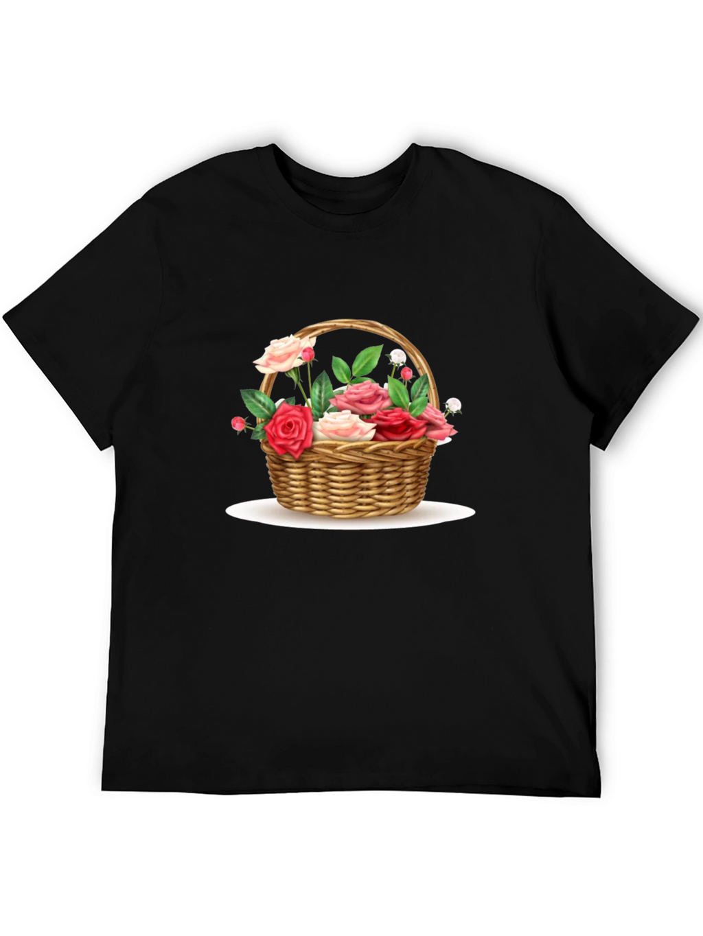 Floral Basket Graphic Tee - Black Casual T-Shirt