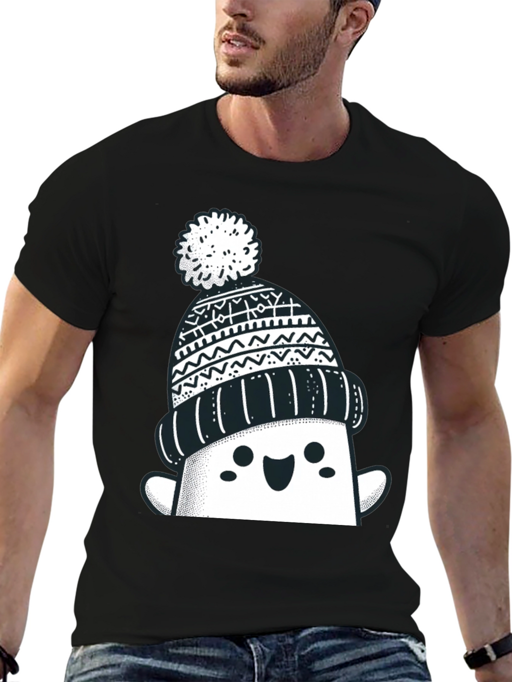 Festive Graphic Tee - Winter Hat Design