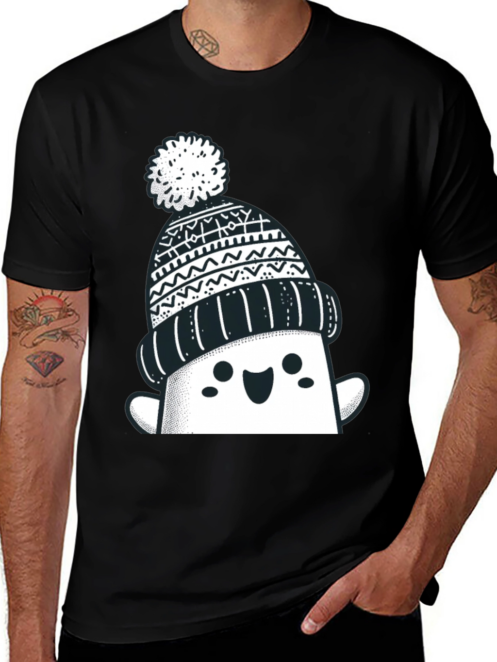 Festive Graphic Tee - Winter Hat Design