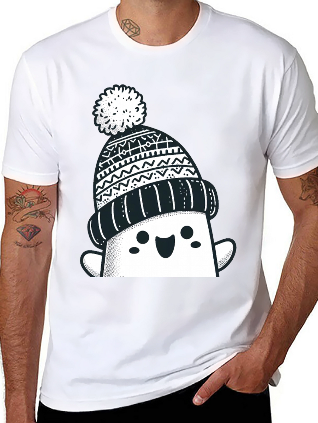 Festive Graphic Tee - Winter Hat Design