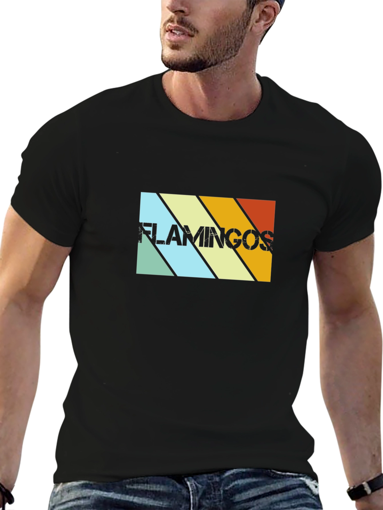 Retro Flamingos Graphic Tee - Black Cotton T-Shirt