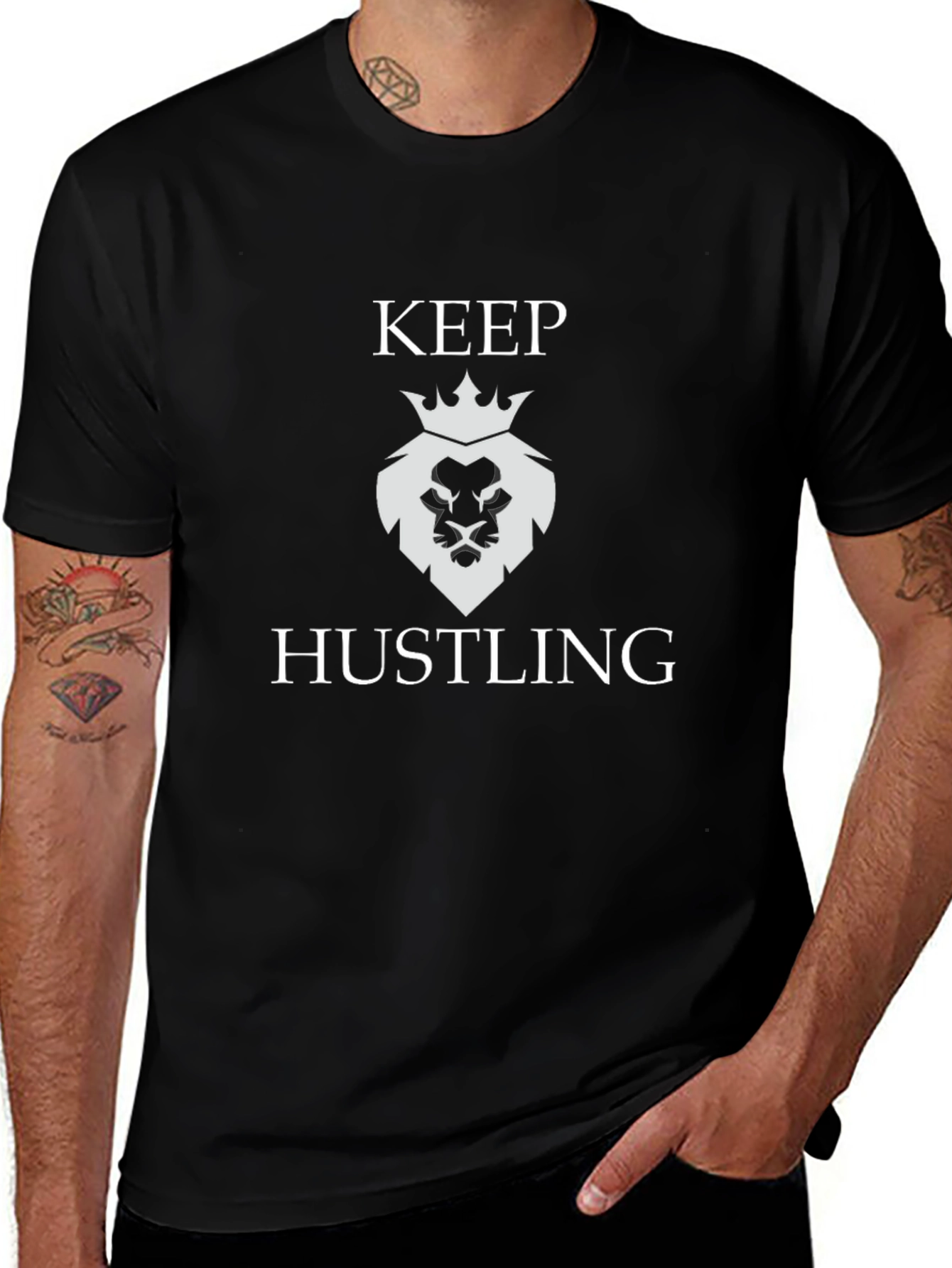Keep Hustling Lion Graphic Tee - Black