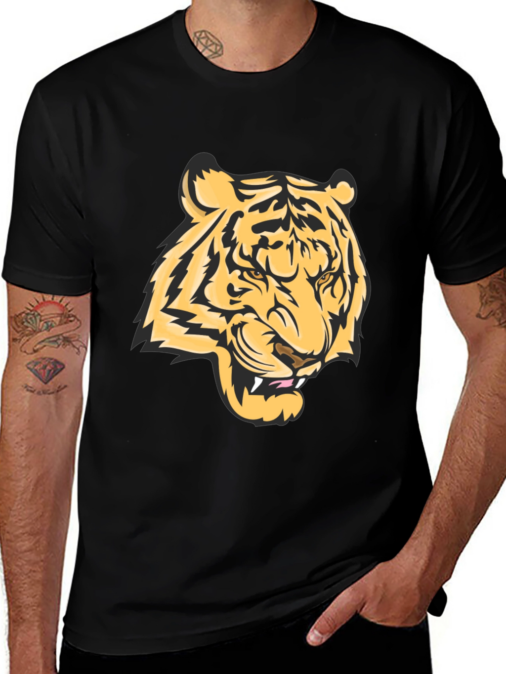 Bold Tiger Graphic Tee - Black Cotton Blend