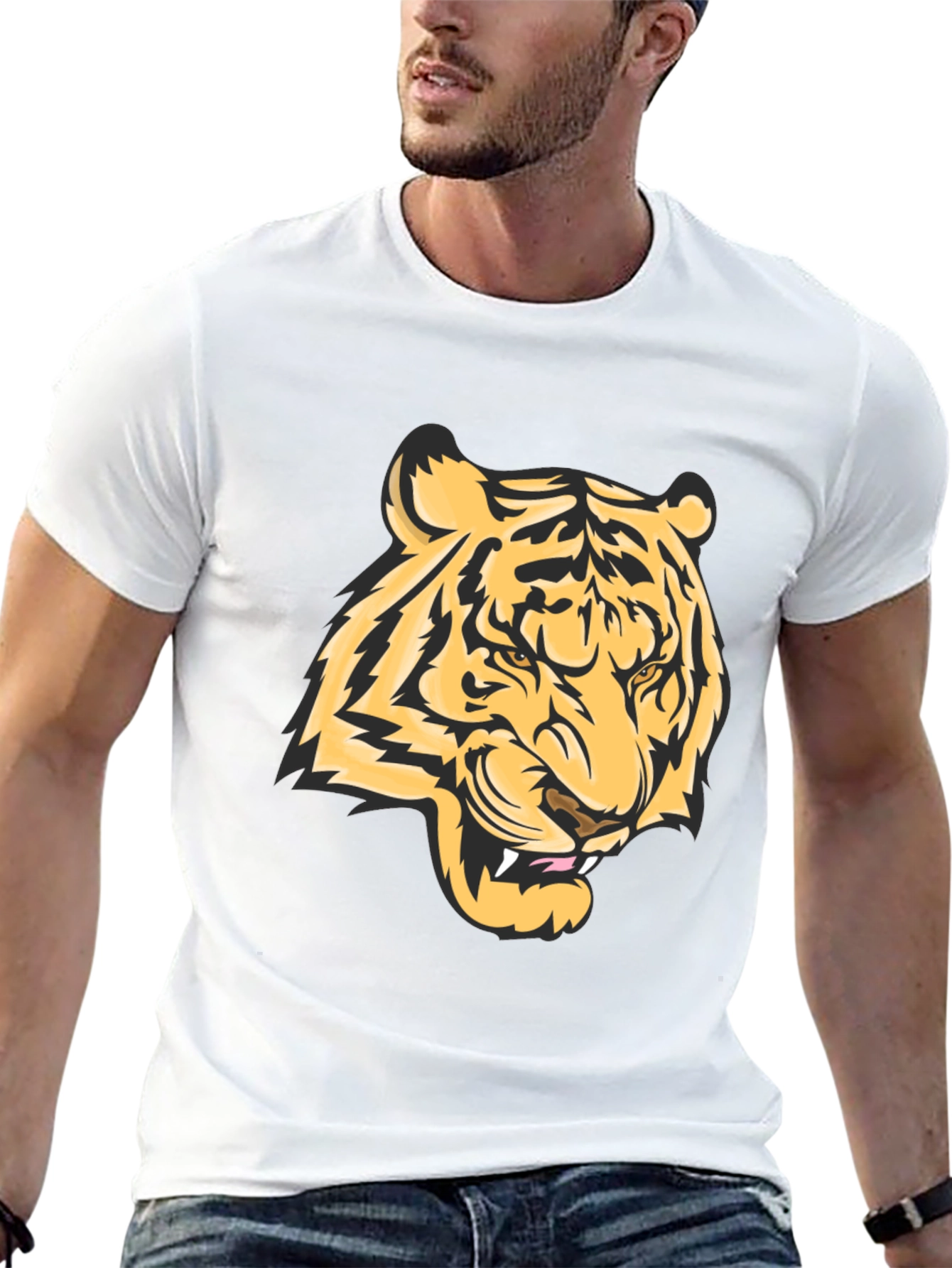 Bold Tiger Graphic Tee - Black Cotton Blend