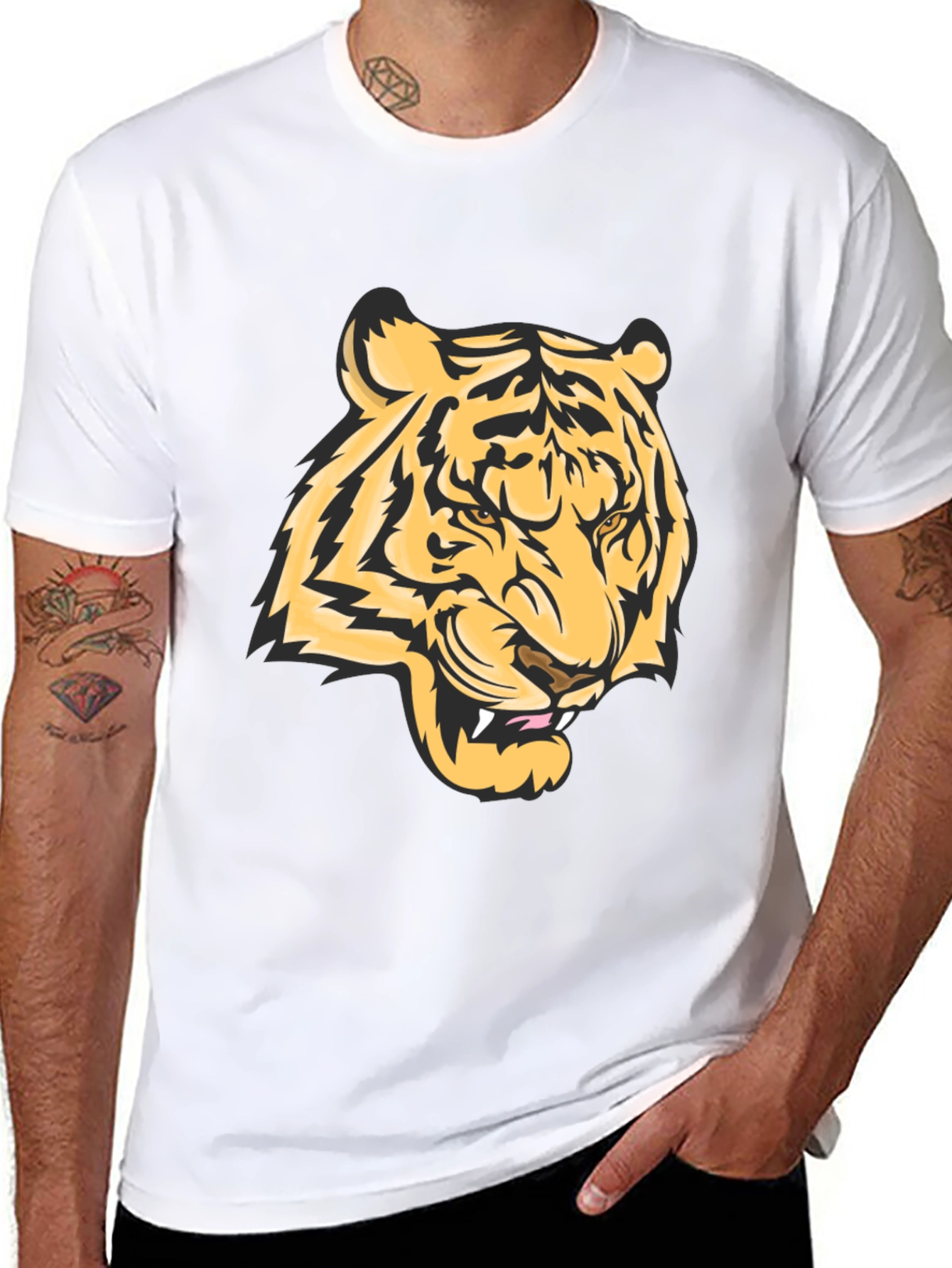 Bold Tiger Graphic Tee - Black Cotton Blend
