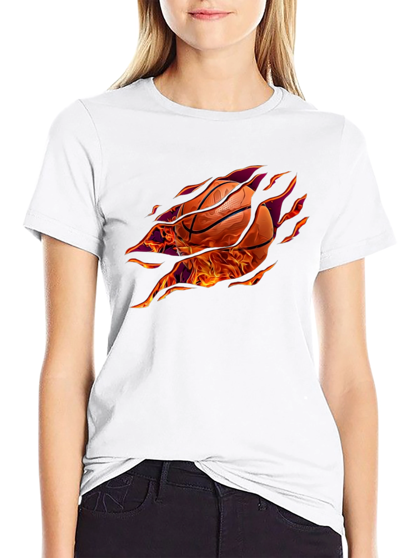 Fiery Basketball Graphic T-Shirt