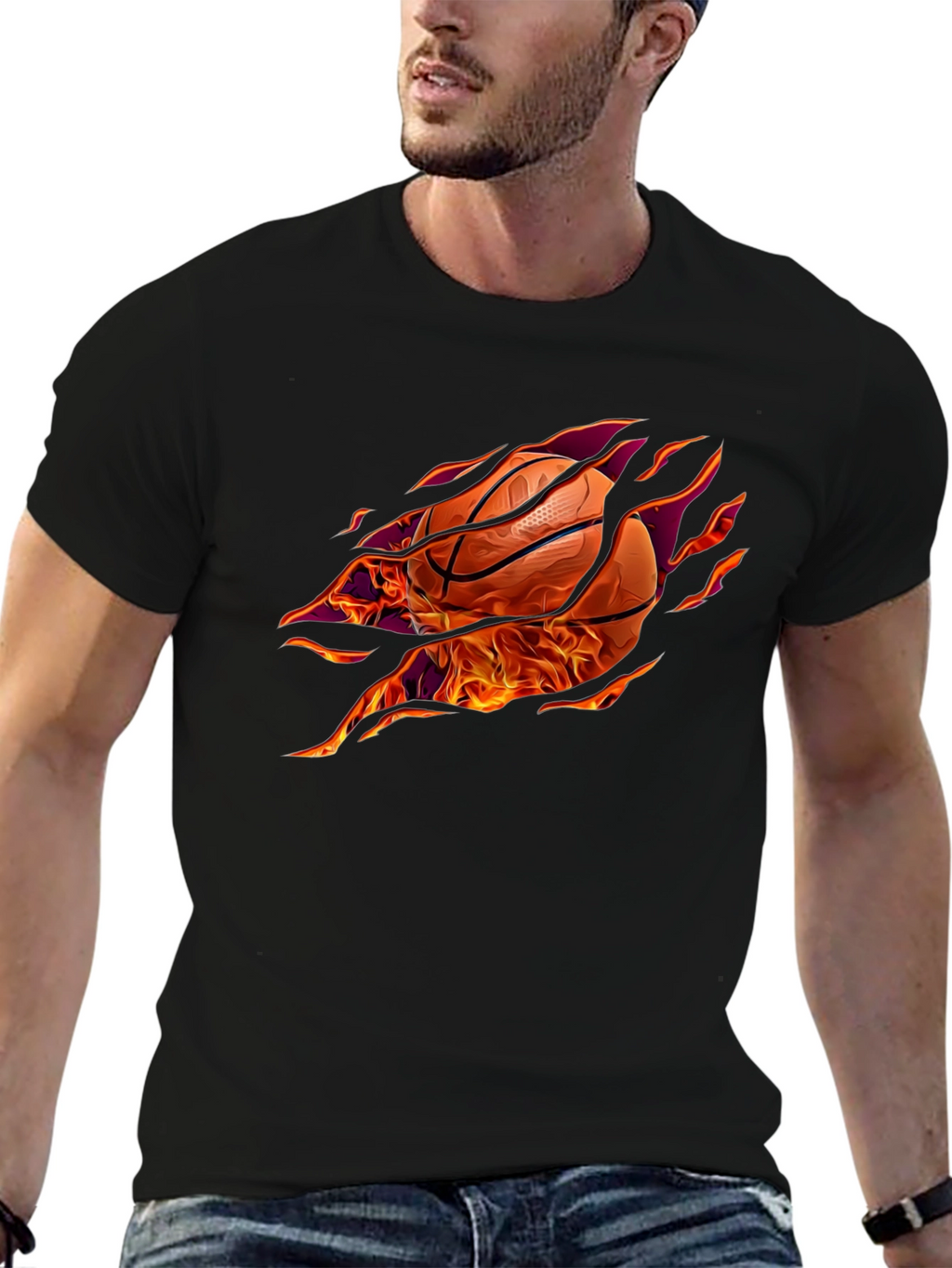 Fiery Basketball Graphic T-Shirt