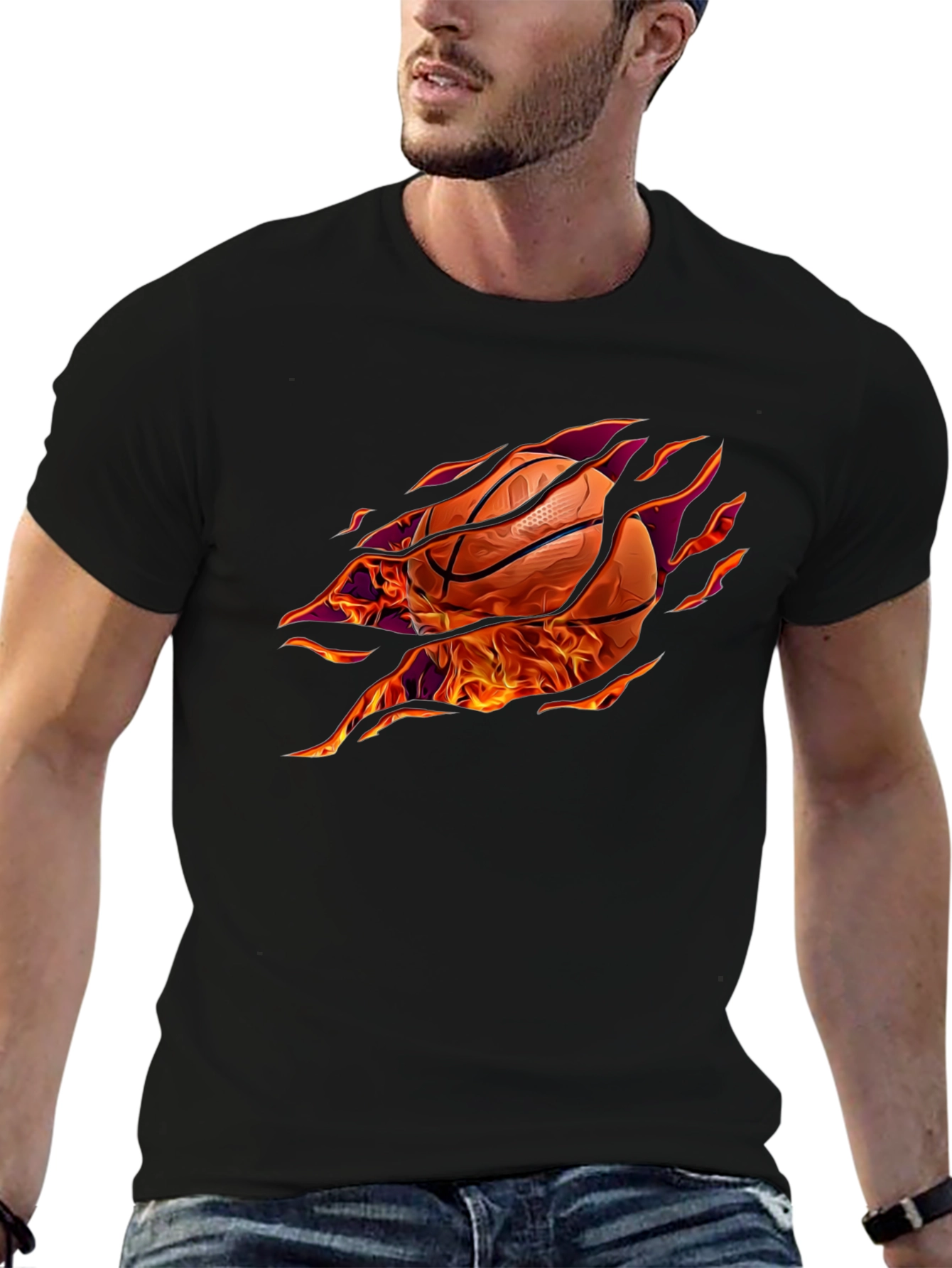 Fiery Basketball Graphic T-Shirt