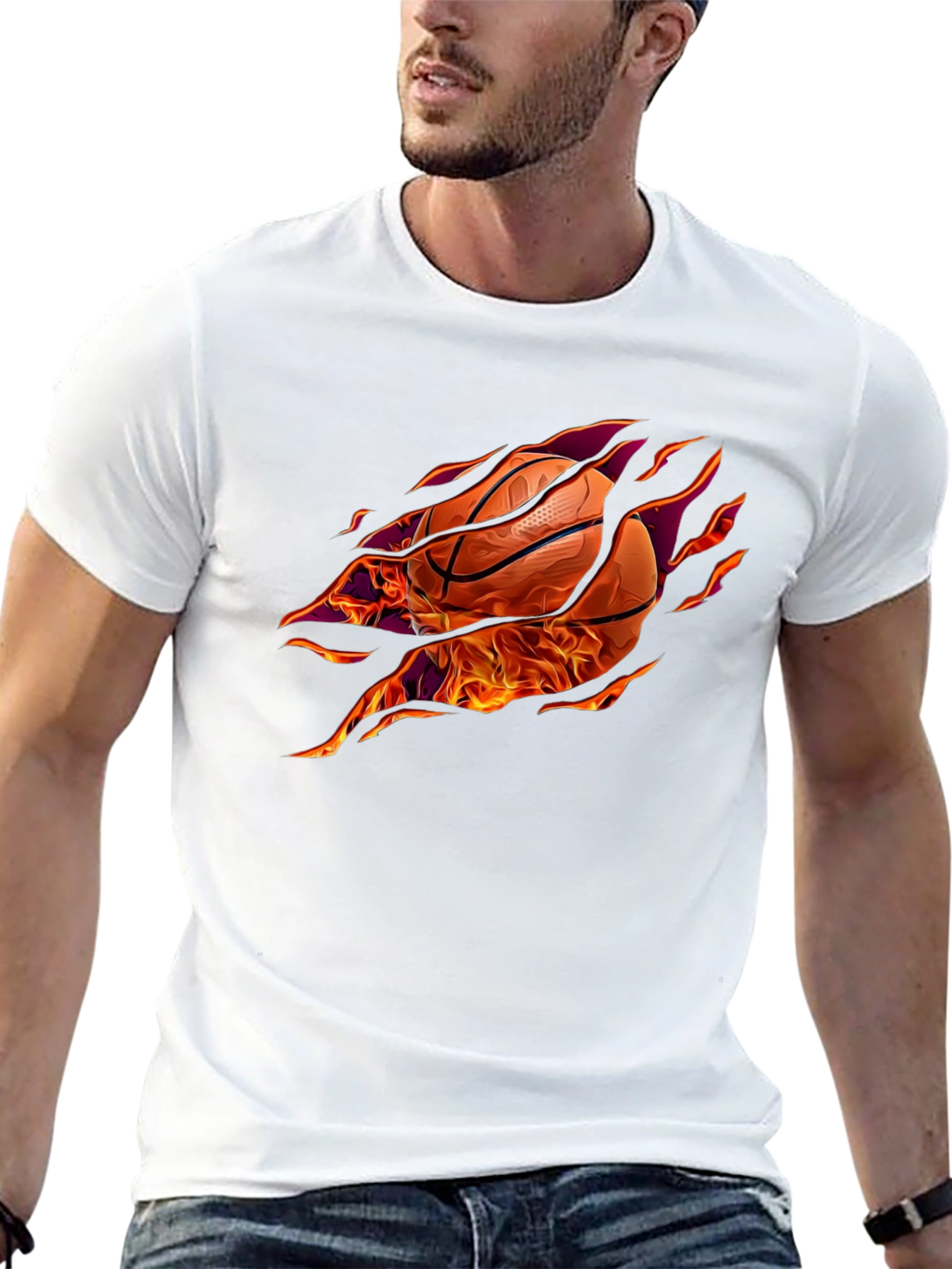 Fiery Basketball Graphic T-Shirt