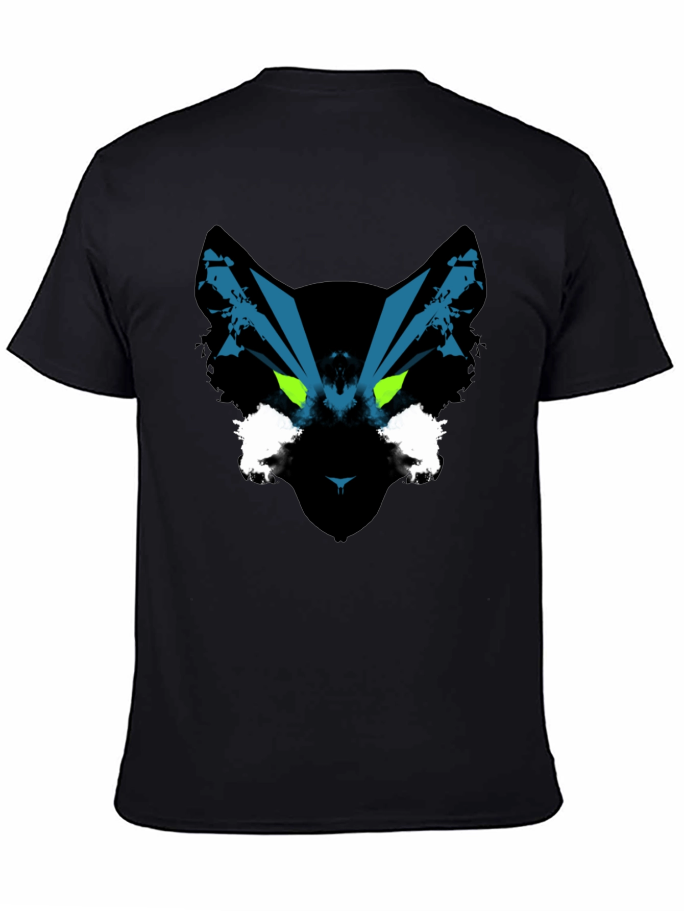 Abstract Cat T-Shirt - Green Eyes - Black Cotton Tee