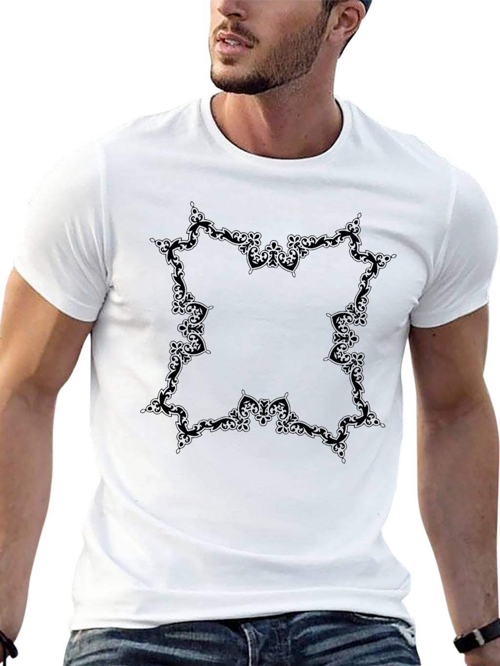 Elegant Black Tee with Ornamental Design