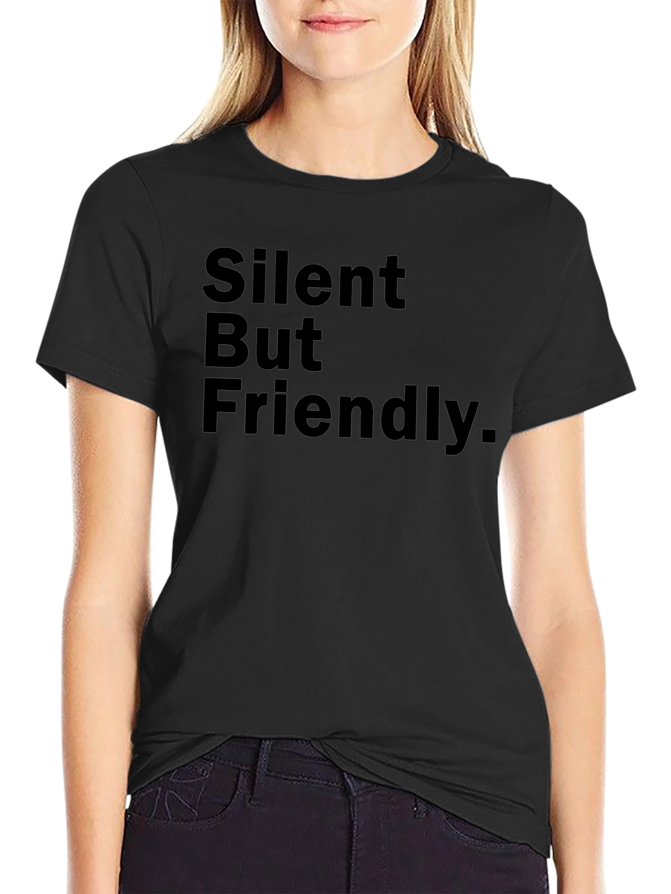 Silent But Friendly Graphic Tee - Black Cotton T-Shirt