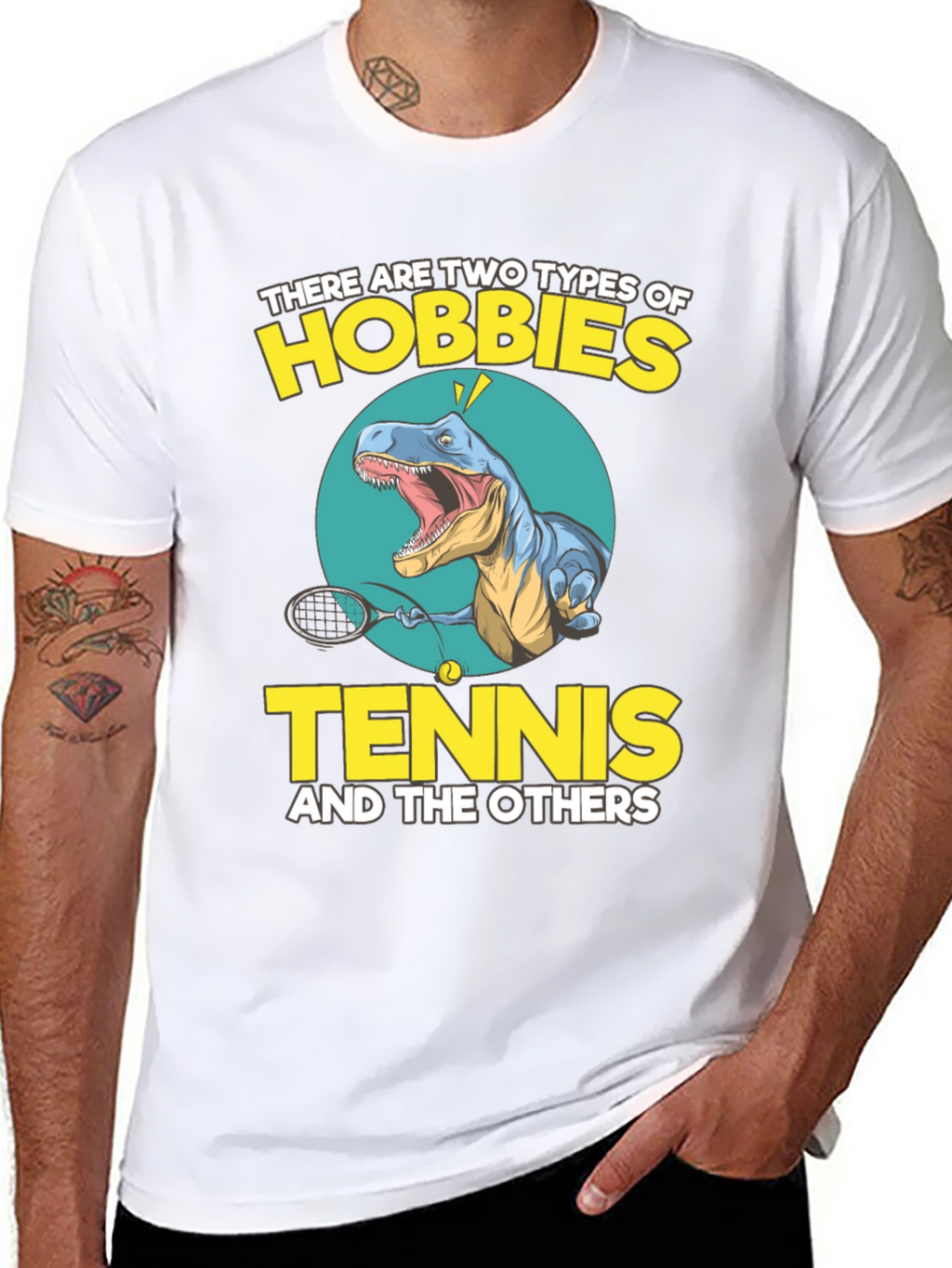 Tennis Dinosaur Graphic Tee - Funny Hobby Shirt