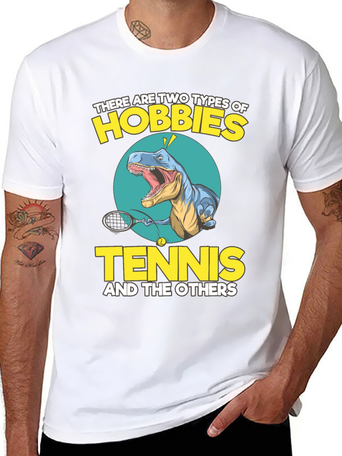 Tennis Dinosaur Graphic Tee - Funny Hobby Shirt