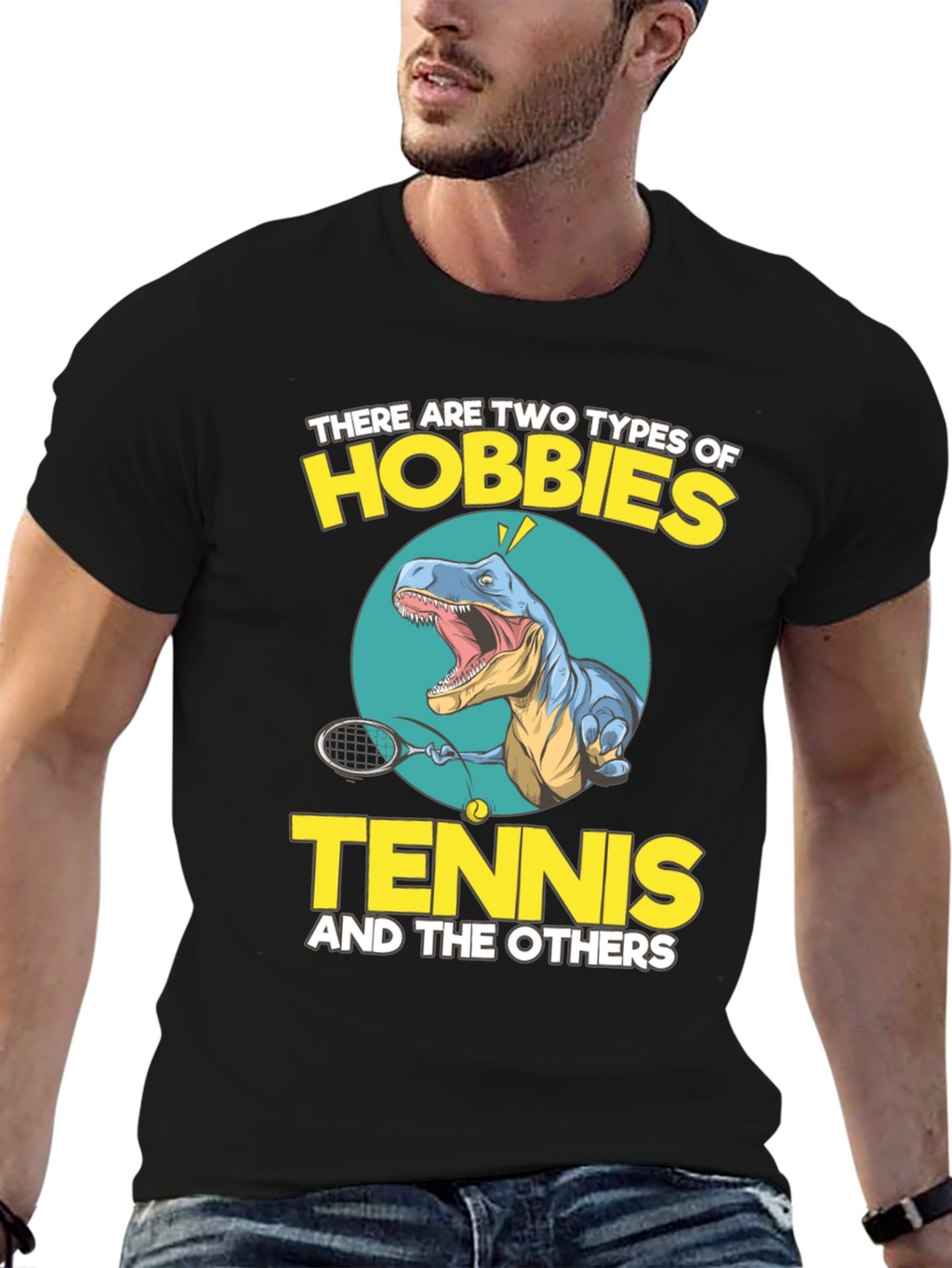 Tennis Dinosaur Graphic Tee - Funny Hobby Shirt
