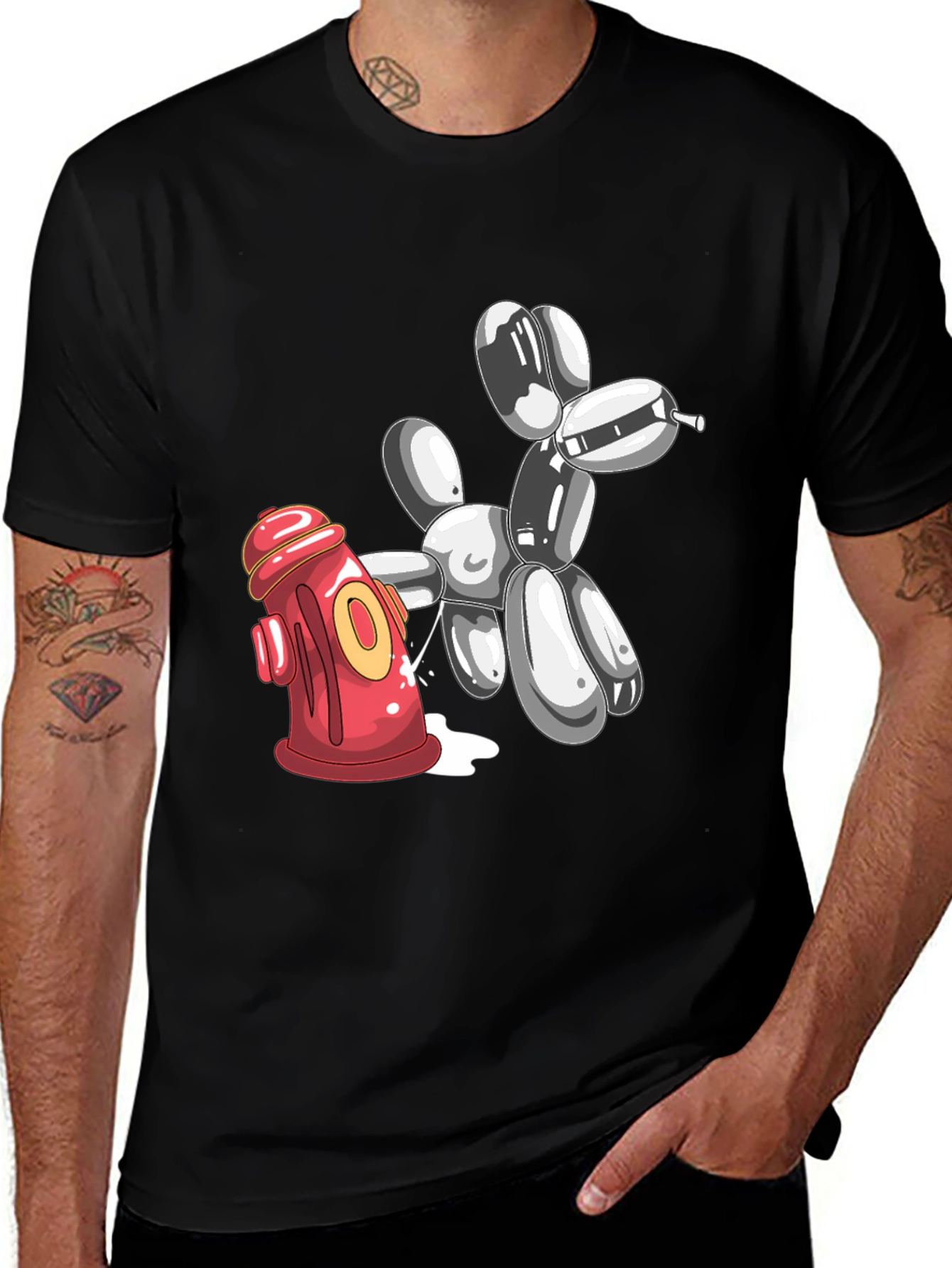 Balloon Dog Peeing On Fire Hydrant Graphic Tee