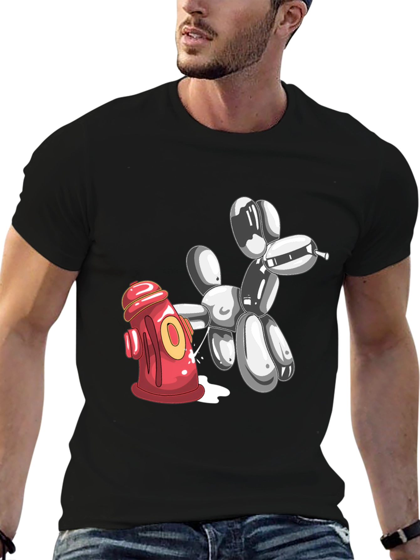 Balloon Dog Peeing On Fire Hydrant Graphic Tee