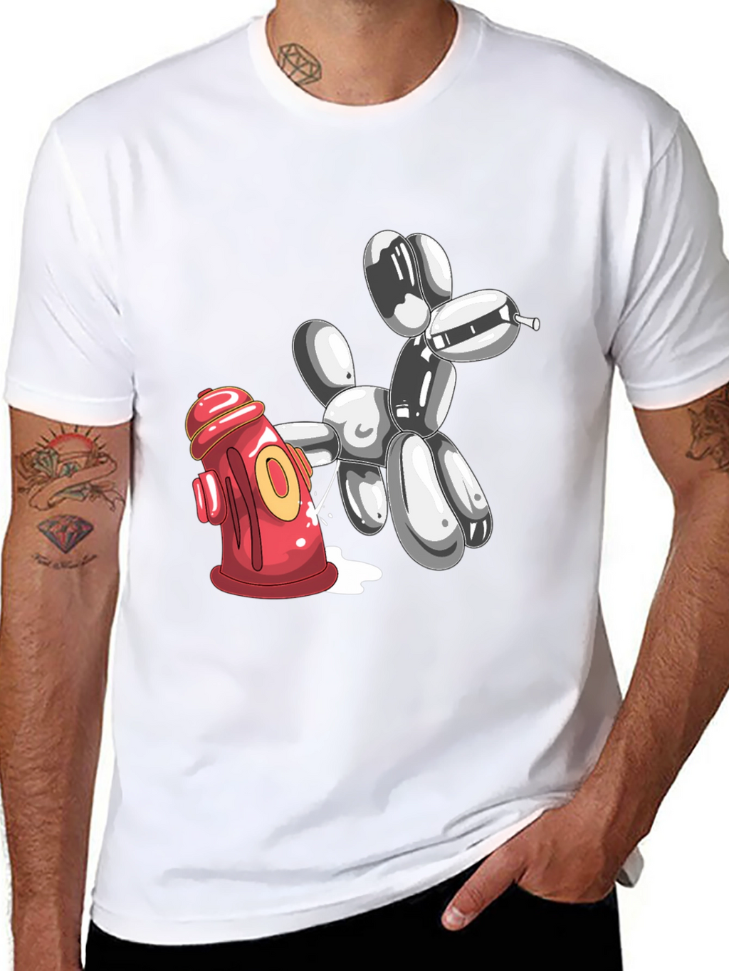 Balloon Dog Peeing On Fire Hydrant Graphic Tee