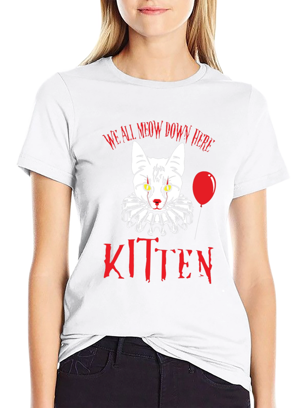 Creepy Kitten T-Shirt - We All Meow Down Here