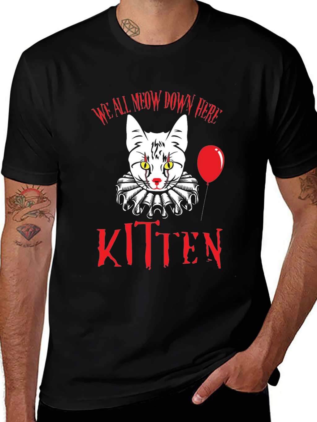Creepy Kitten T-Shirt - We All Meow Down Here
