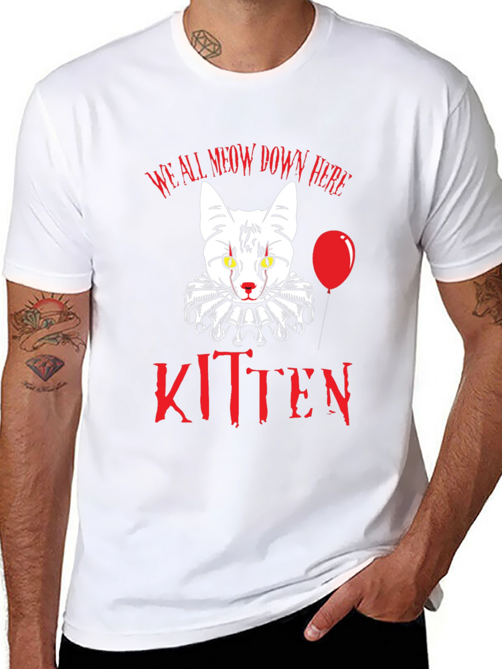 Creepy Kitten T-Shirt - We All Meow Down Here