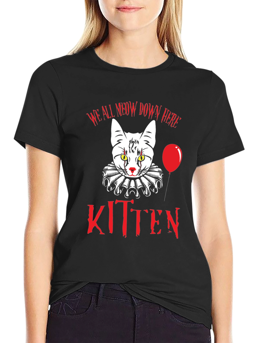 Creepy Kitten T-Shirt - We All Meow Down Here