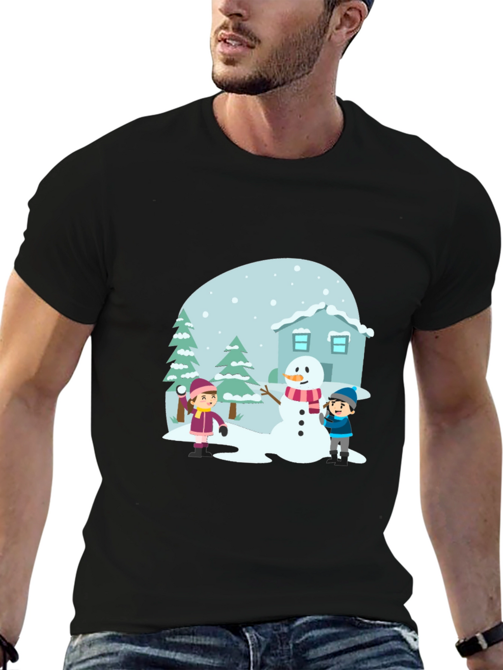 Winter Scene Black T-Shirt