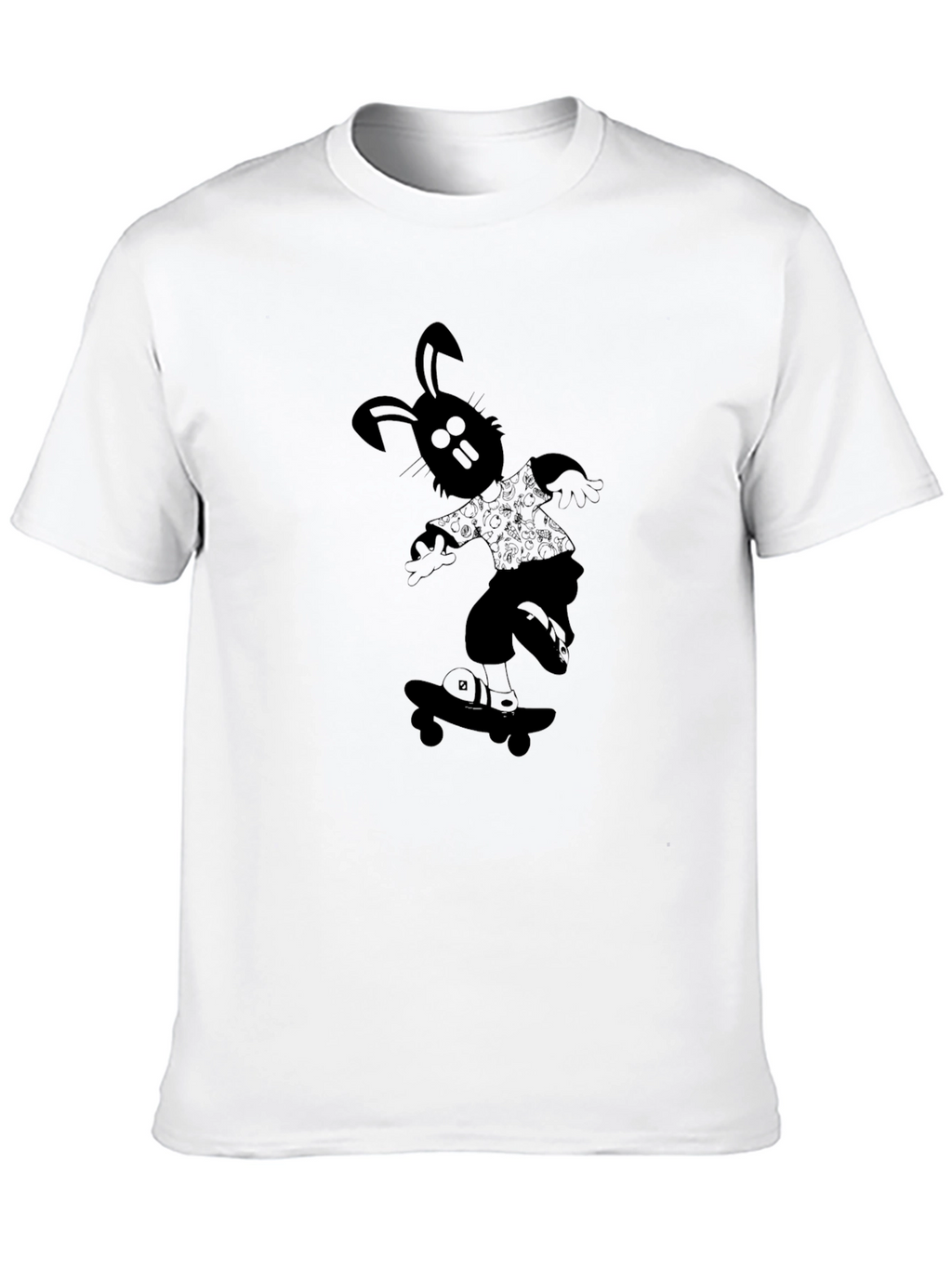 Skateboarding Rabbit Graphic Tee - Cool Black T-Shirt