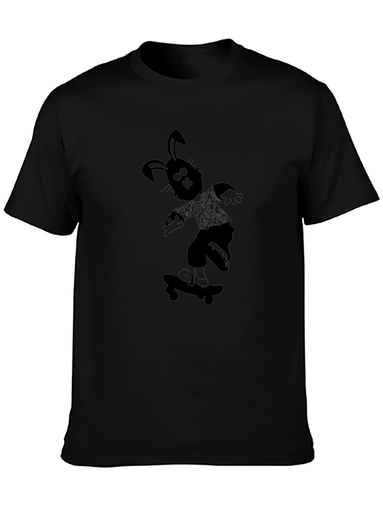 Skateboarding Rabbit Graphic Tee - Cool Black T-Shirt