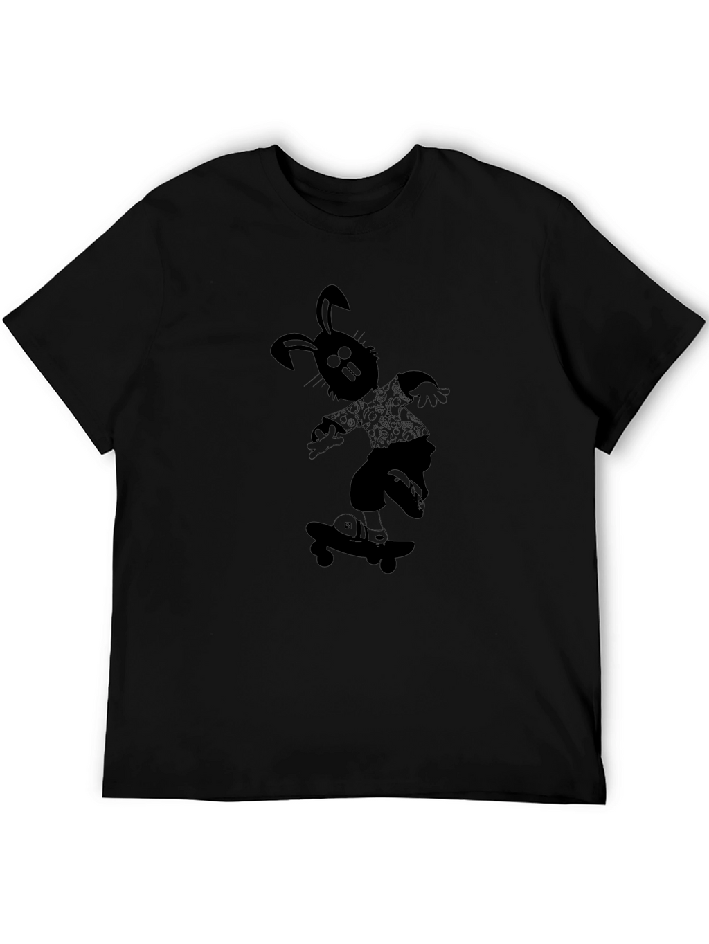 Skateboarding Rabbit Graphic Tee - Cool Black T-Shirt