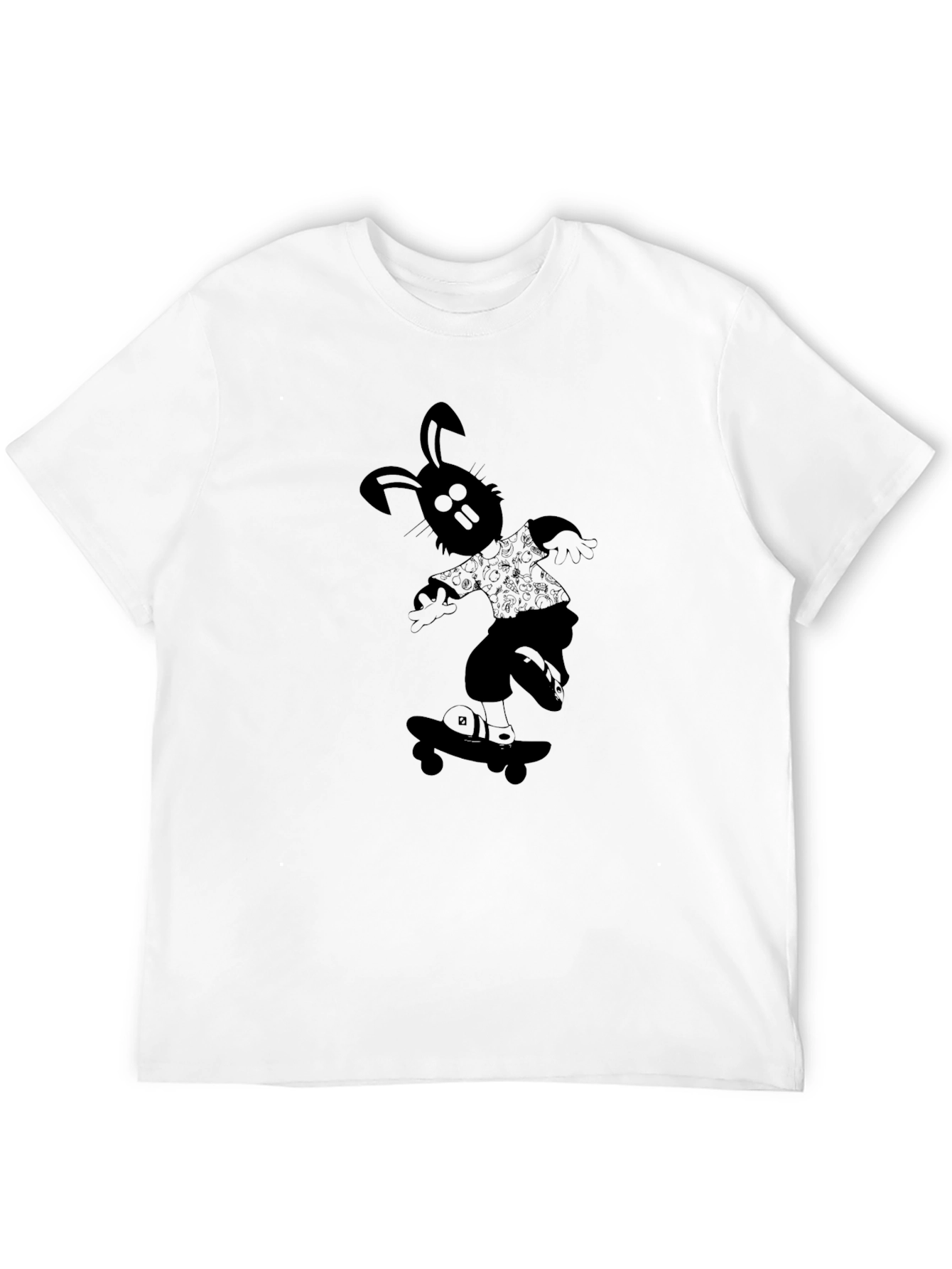 Skateboarding Rabbit Graphic Tee - Cool Black T-Shirt