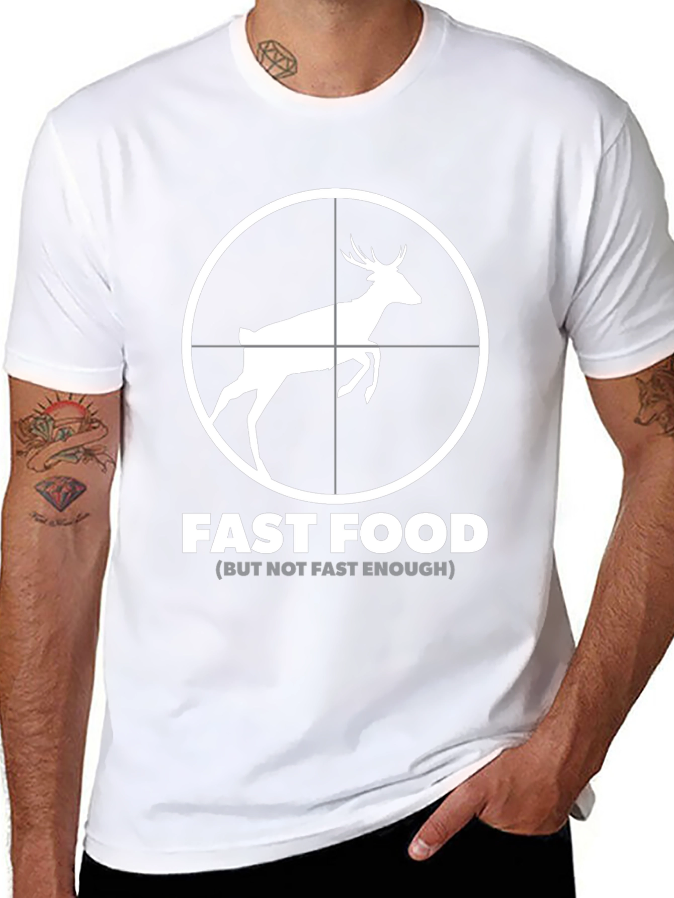 Fast Food Deer Graphic Black T-Shirt
