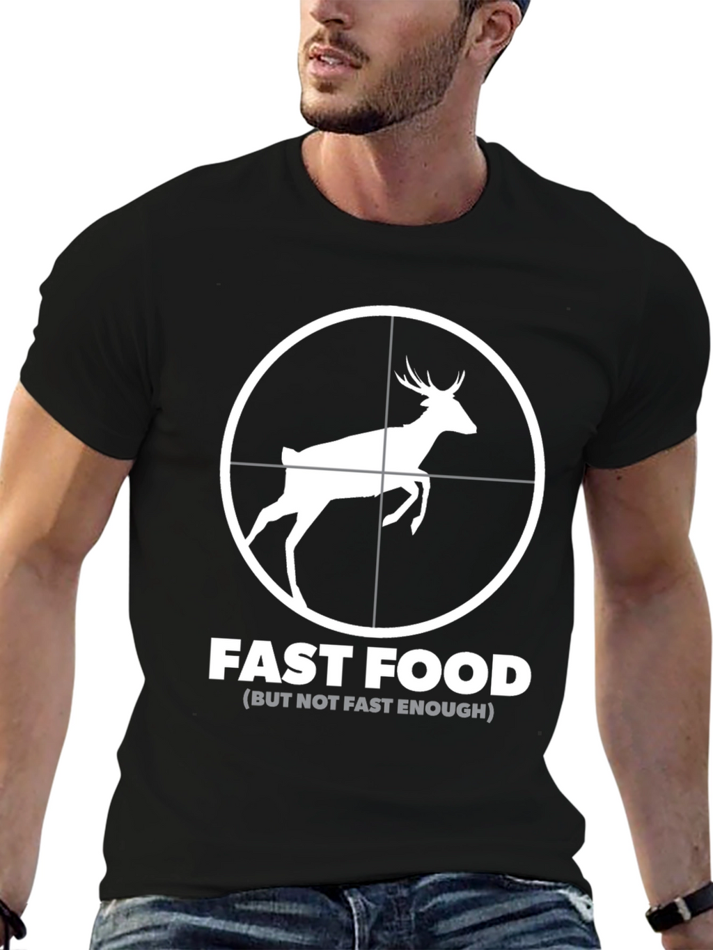Fast Food Deer Graphic Black T-Shirt