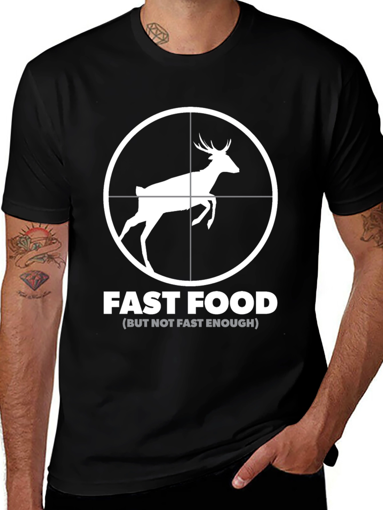 Fast Food Deer Graphic Black T-Shirt