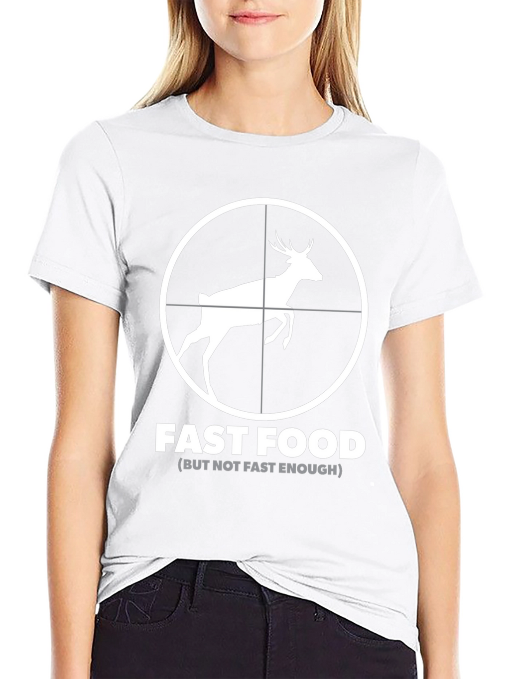 Fast Food Deer Graphic Black T-Shirt