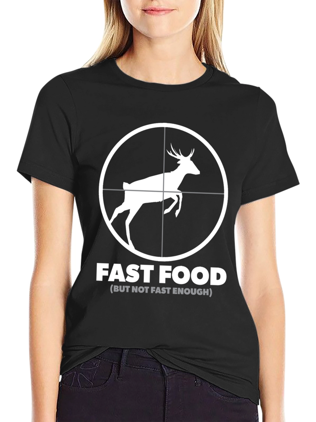 Fast Food Deer Graphic Black T-Shirt