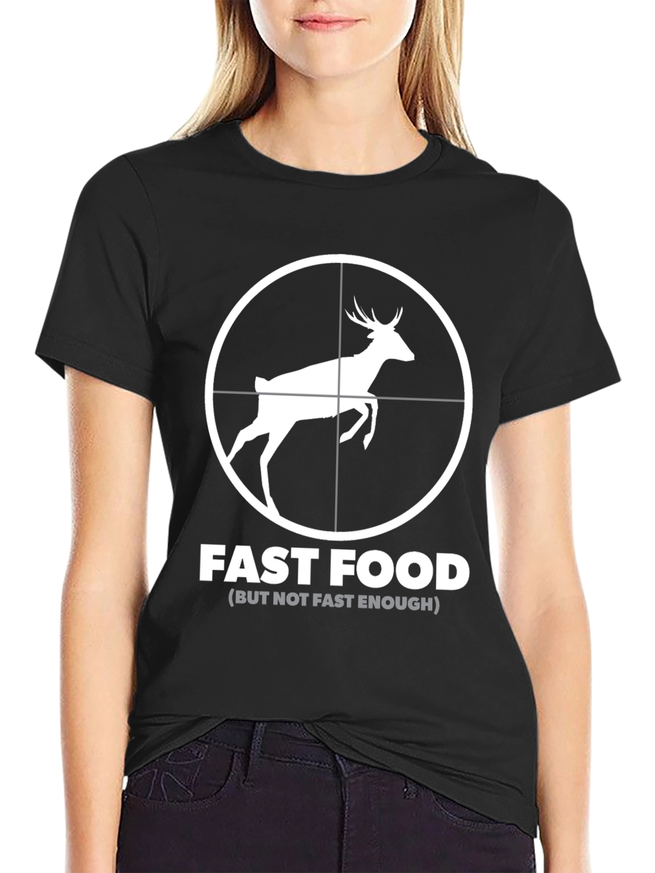 Fast Food Deer Graphic Black T-Shirt
