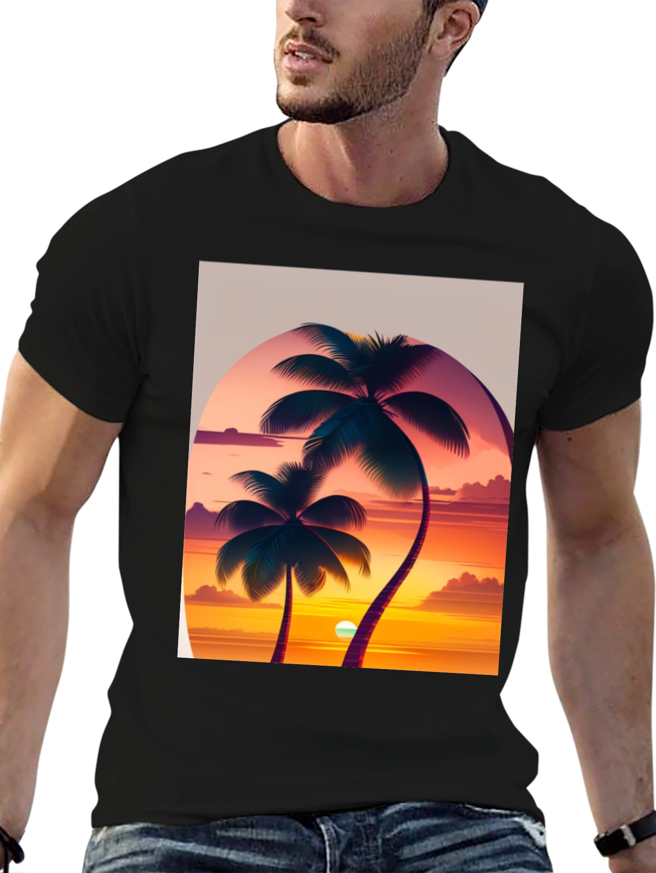 Sunset Palm Tree Graphic Tee - Tropical Vibes