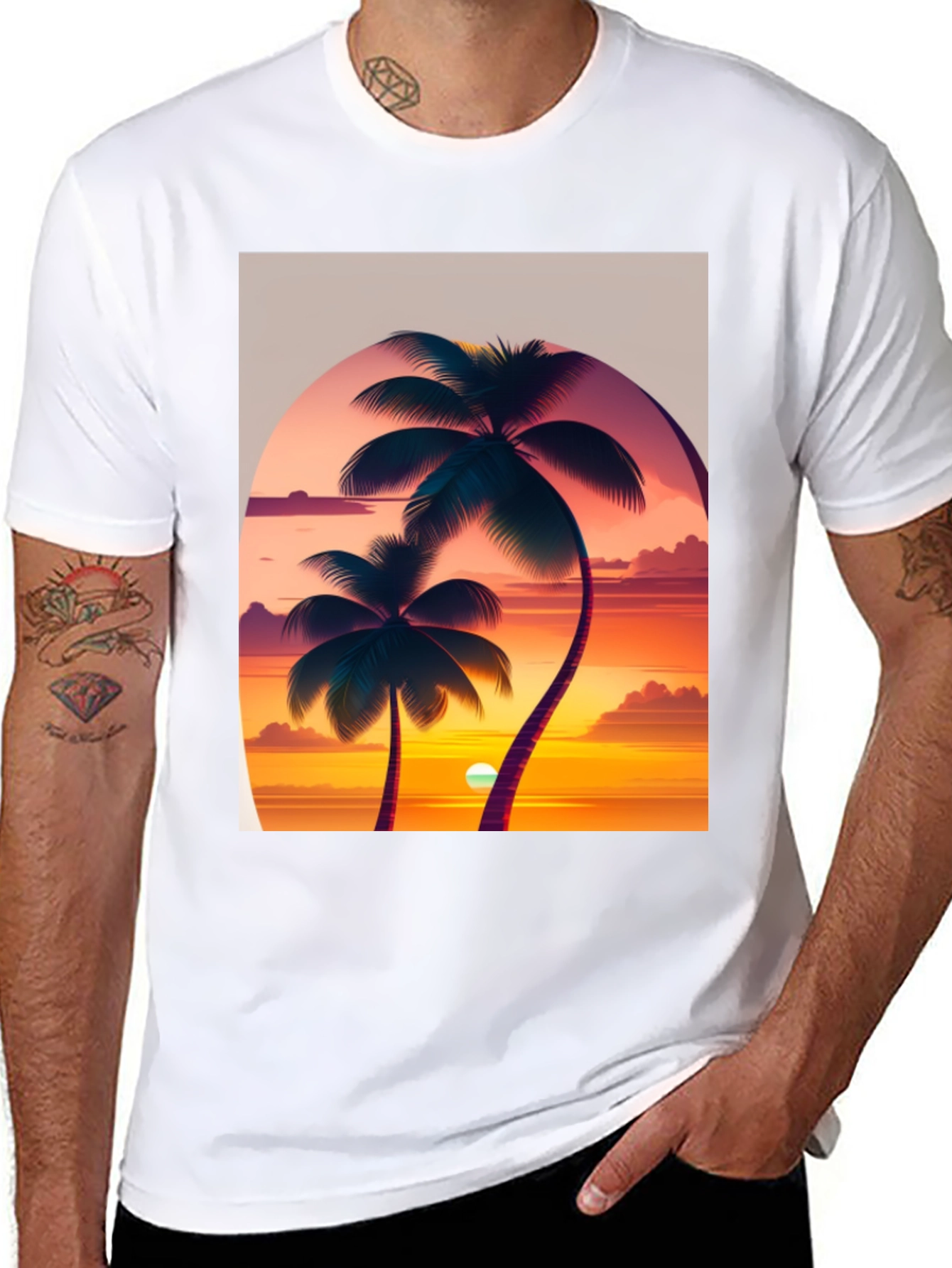 Sunset Palm Tree Graphic Tee - Tropical Vibes
