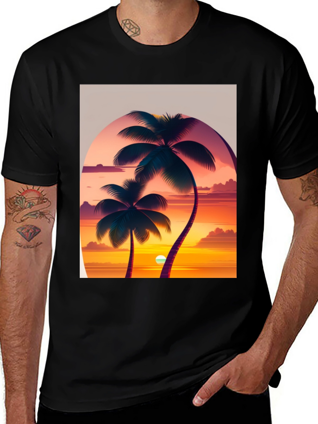 Sunset Palm Tree Graphic Tee - Tropical Vibes