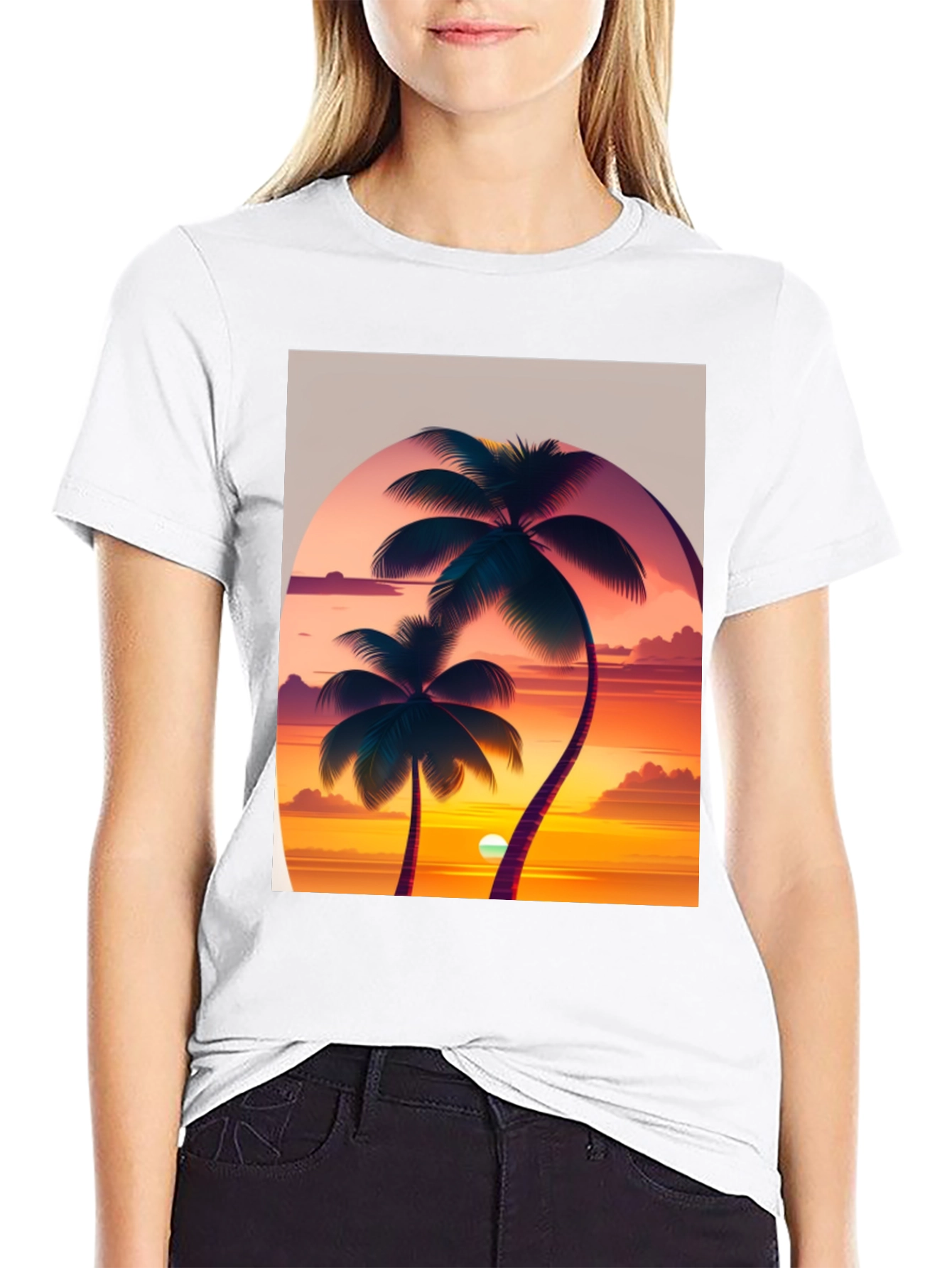 Sunset Palm Tree Graphic Tee - Tropical Vibes