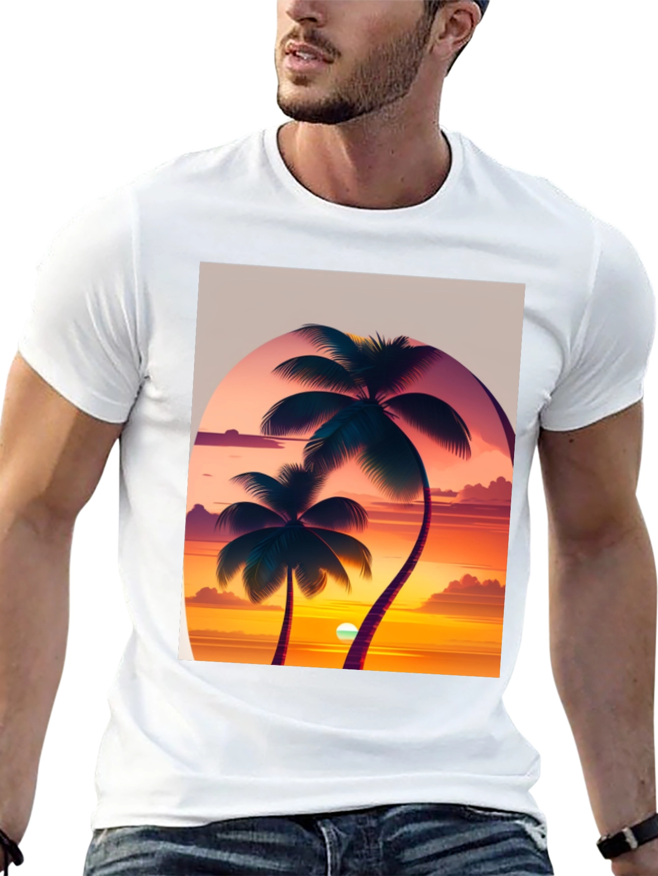 Sunset Palm Tree Graphic Tee - Tropical Vibes