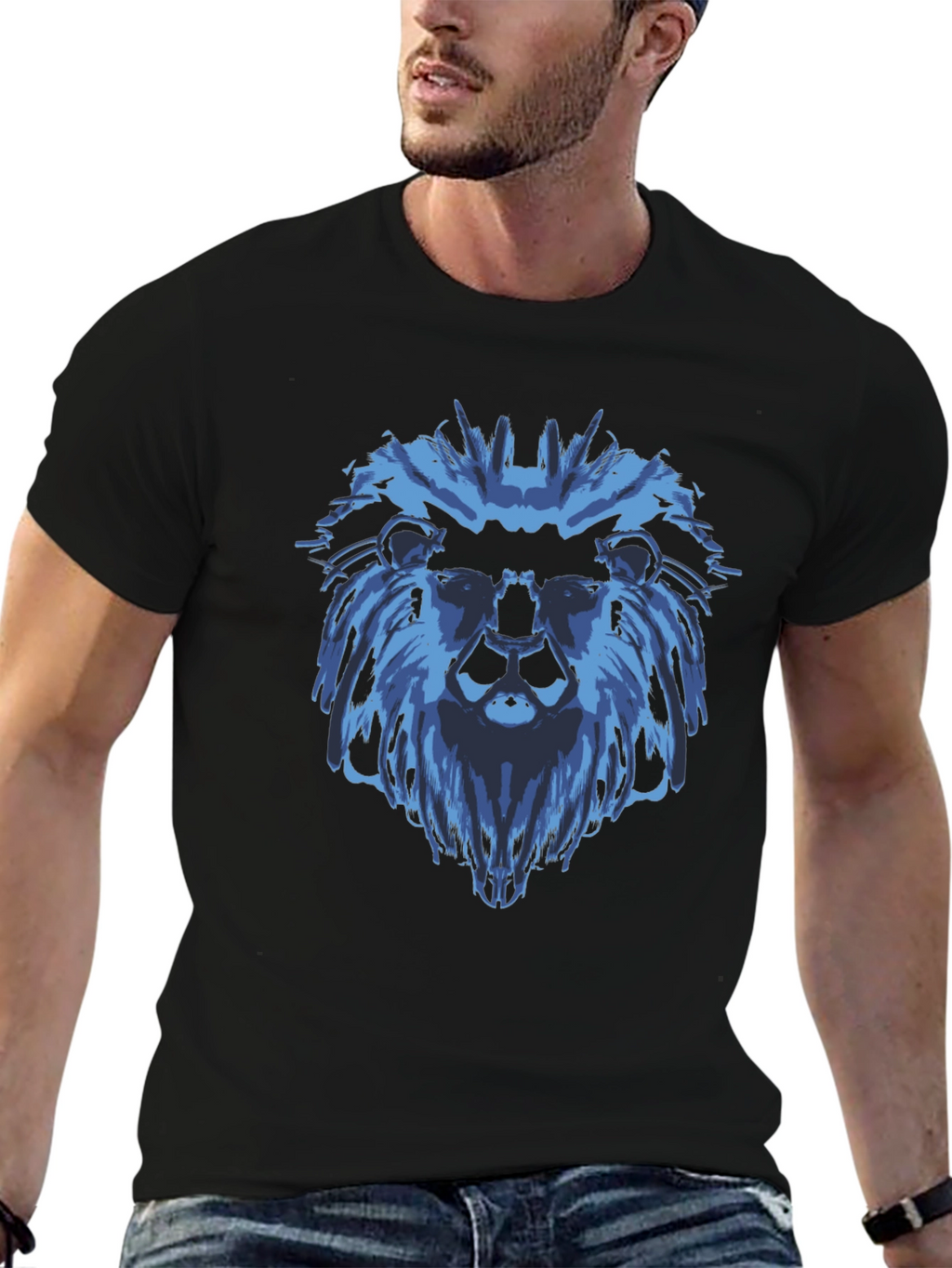 Blue Lion Graphic Black T-Shirt