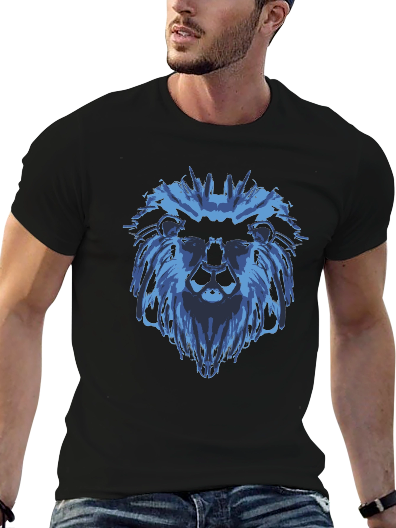 Blue Lion Graphic Black T-Shirt