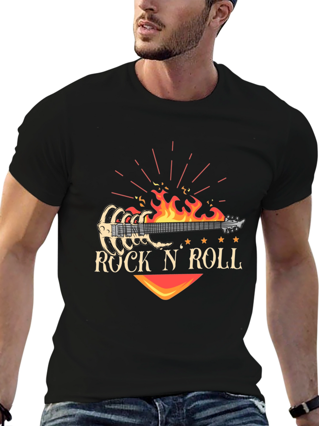 Rock N Roll Guitar Graphic T-Shirt - Black