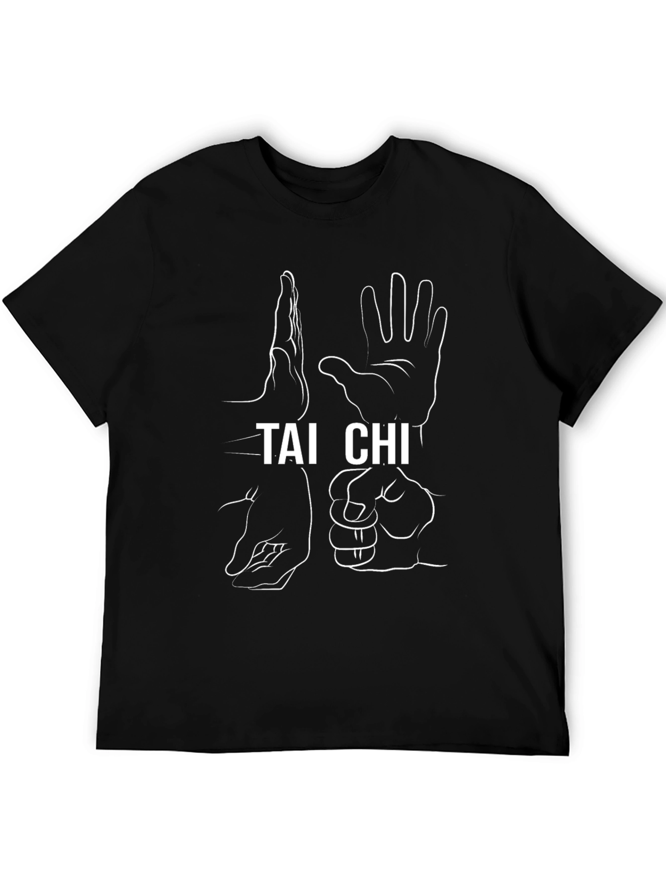 Tai Chi Hand Gesture Graphic Tee - Black Cotton Blend